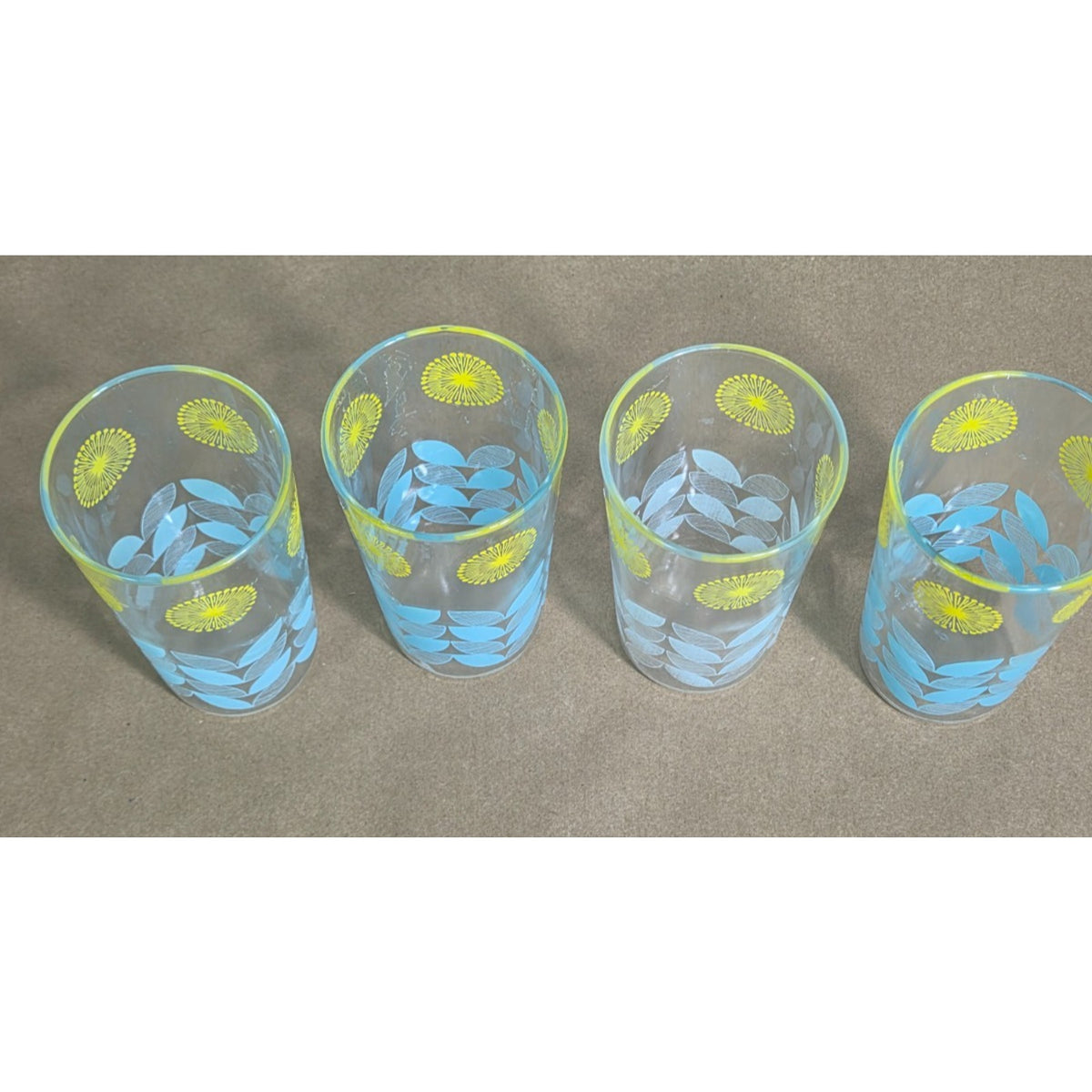 Vintage Federal Glass MCM Atomic Dandelion Sunburst Juice Glasses - Set of 4