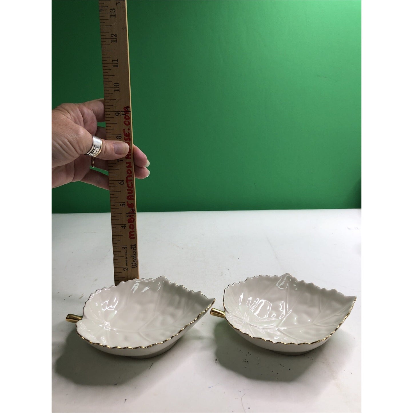 Set of 2 Lenox Leaf Trinket Candy Dish Aspen Maple Woodleaf 24k Gold Trim