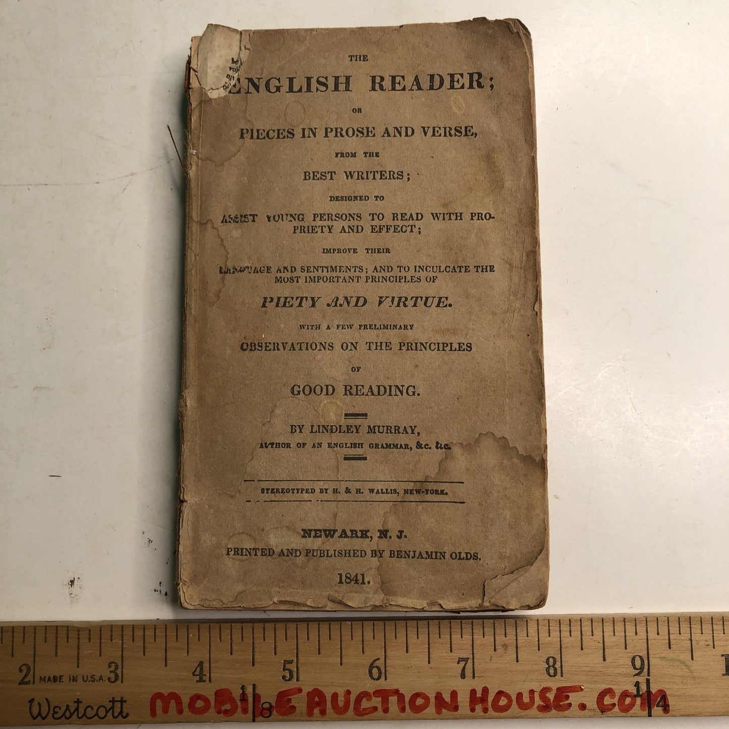 The English Reader: or Pieces in Prose & Verse Lindley Murray 1841 Cover Missing