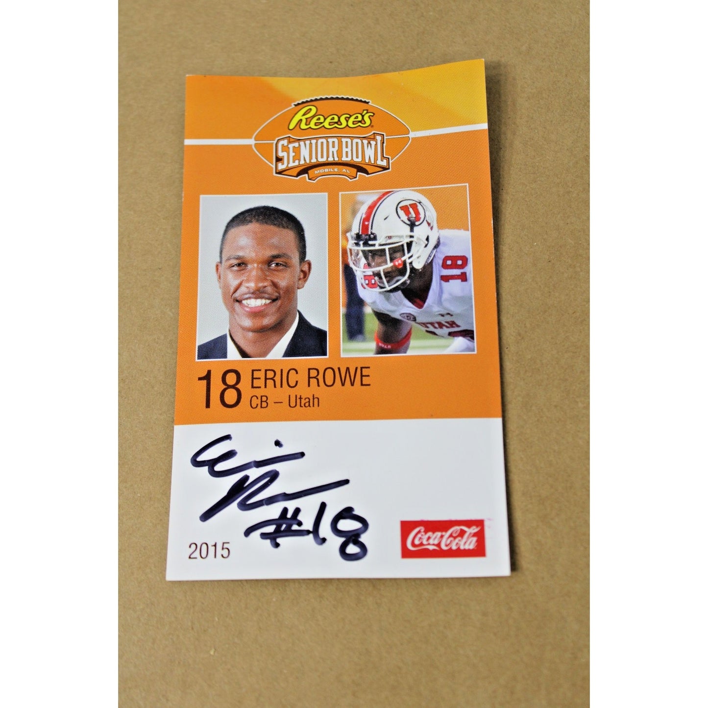 2015 Senior Bowl Signed Autographed Card Eric Rowe (Patriots, Dophins, Steelers)