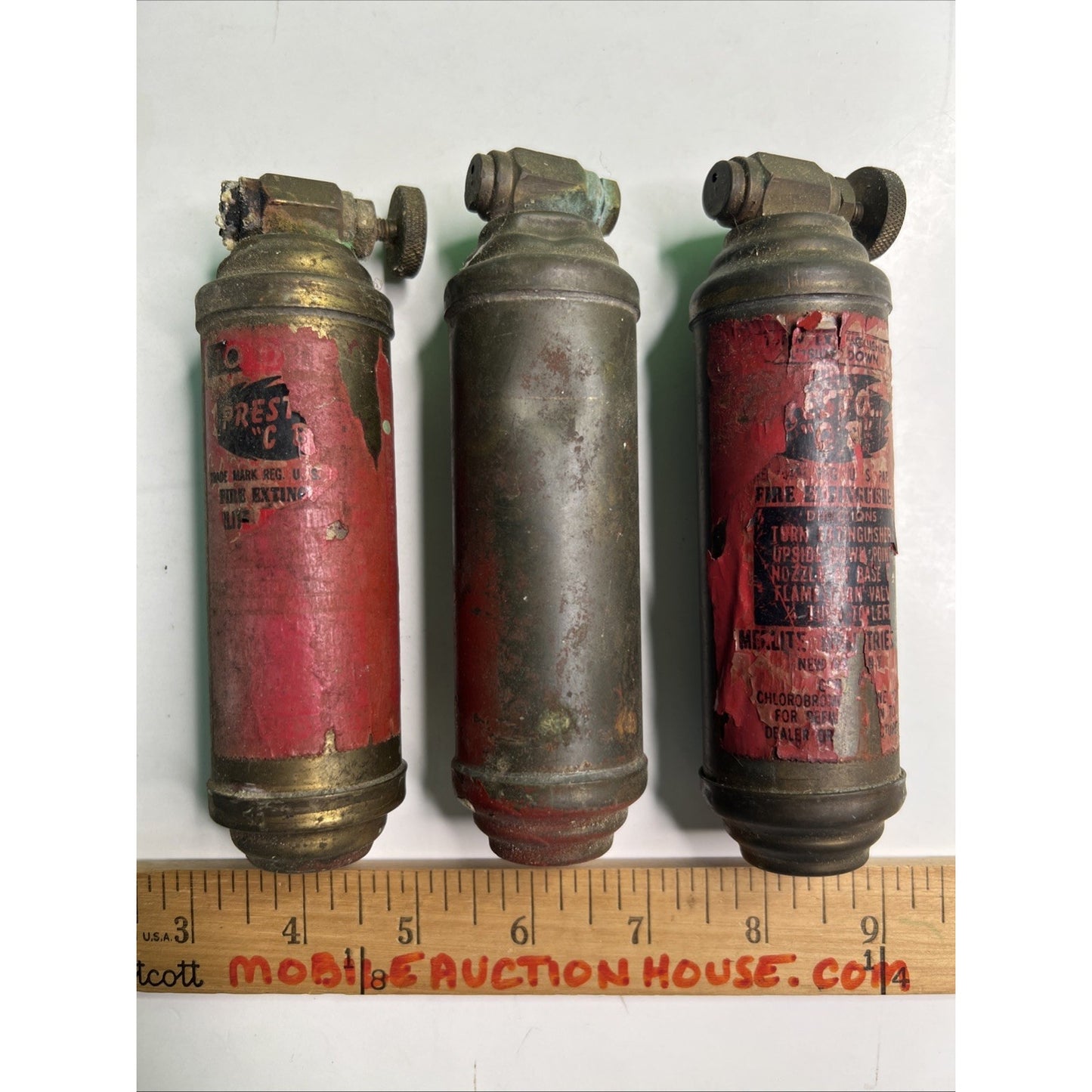 Lot 3 Presto “CB” Mini Fire Extinguishers Brass 5.5" Merlite Industries New York