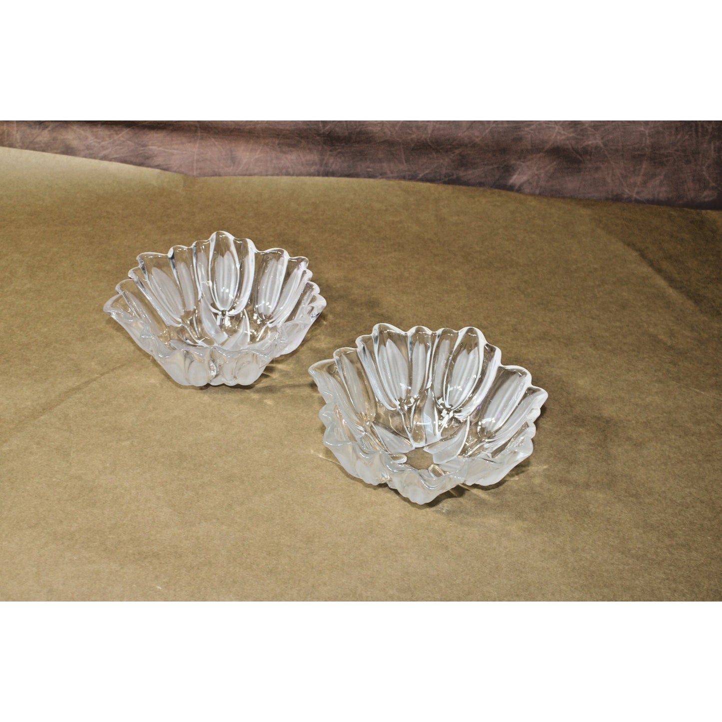 Mikasa Hostess Bowl Pair, Vintage Flosted Glass/ Crystal, Tulip Design "Sylvia"