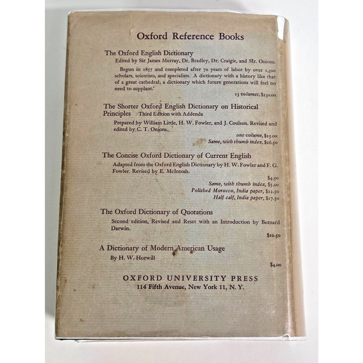 Vintage 1954 H.W. Fowler Modern English Usage Oxford Clarendon Press Dust Jacket