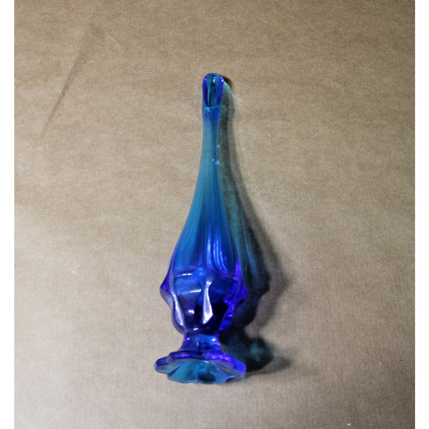 Vintage MCM Marked Fenton Footed Art Glass Swung Vase Blue, 13”