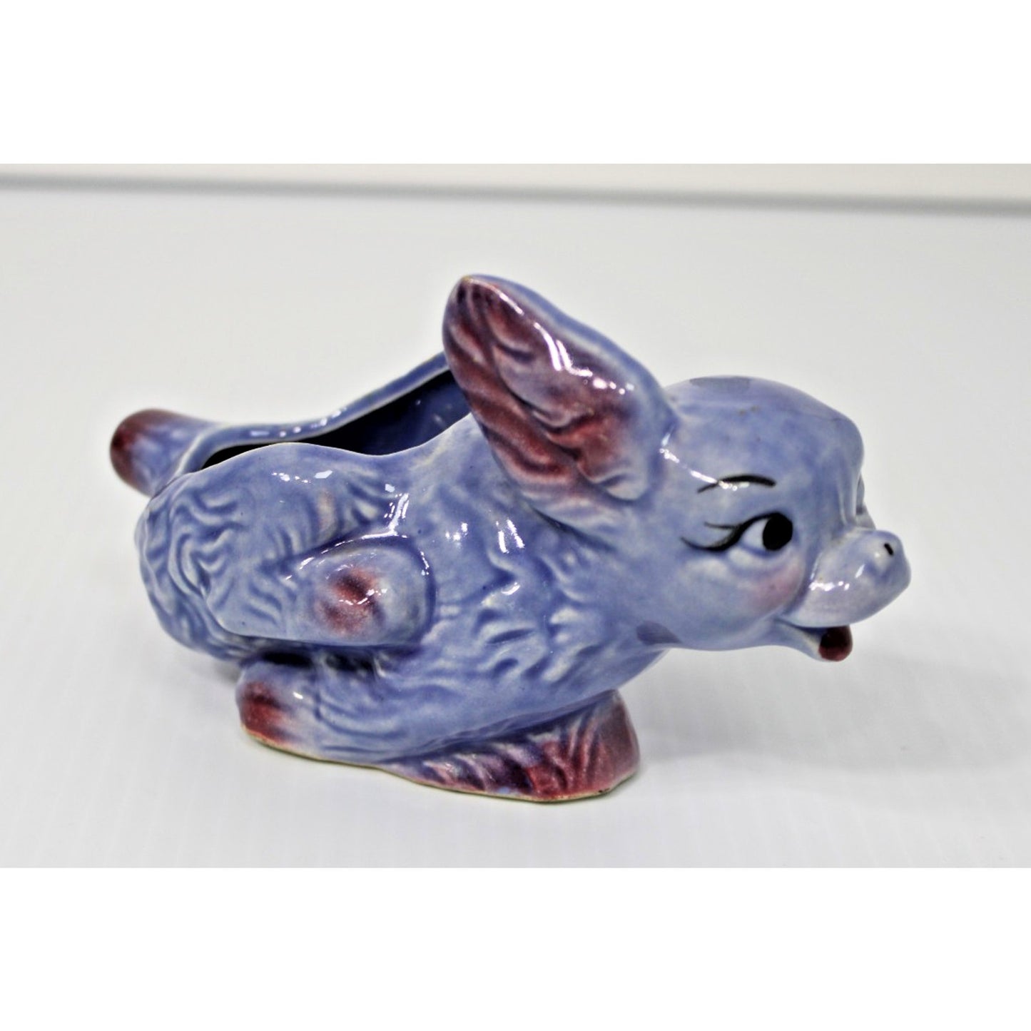 Vintage Shawnee Pottery Small Running Puppy Planter, Blue Dog, Kitschy!