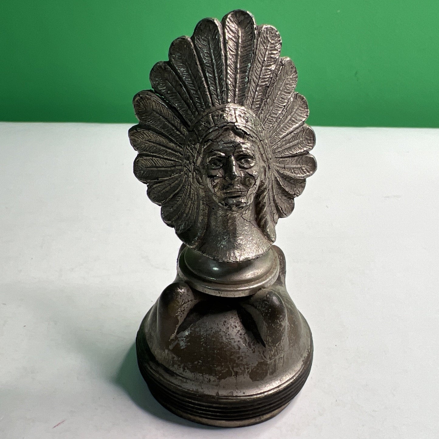 Vintage Metal Indian Chief Radiator Cap Hood Ornament Pontiac Rat Rod No Marks