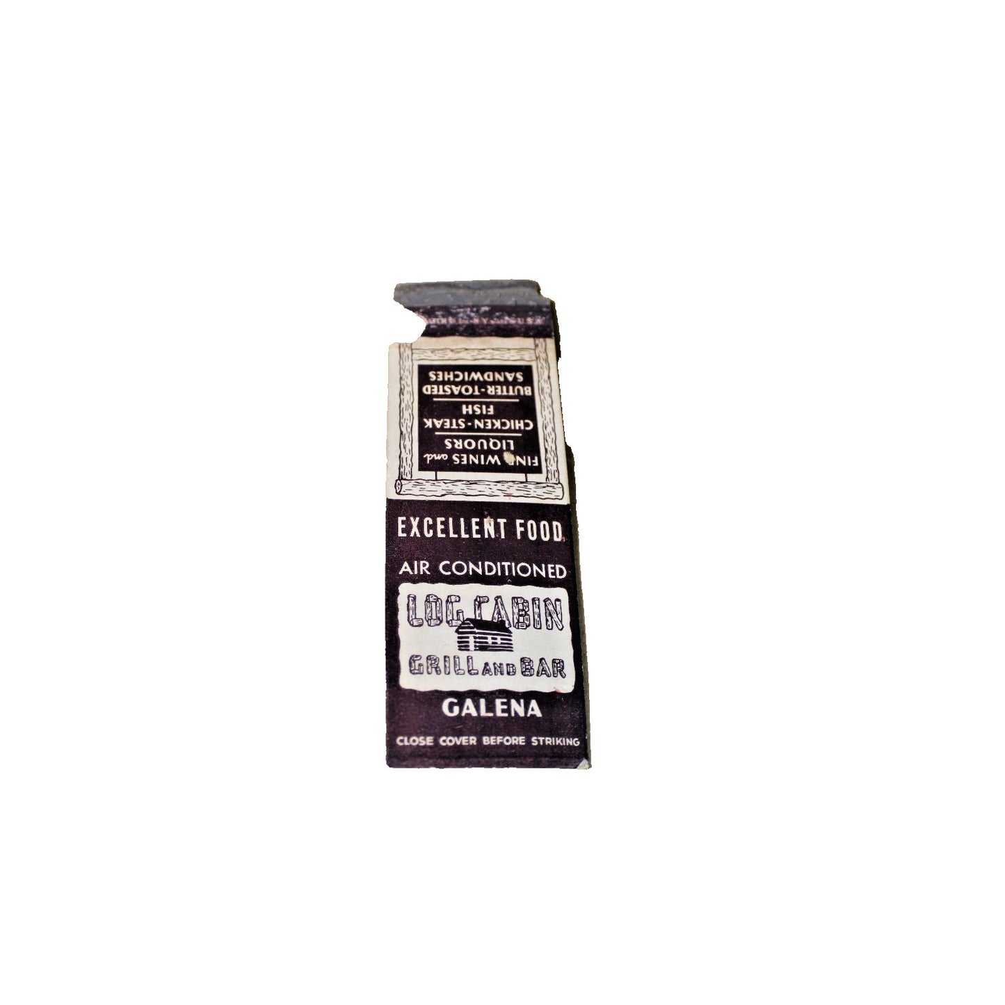 Vintage Mid Century Matchbook Cover, Log Cabin Grill & Bar, Galena IL