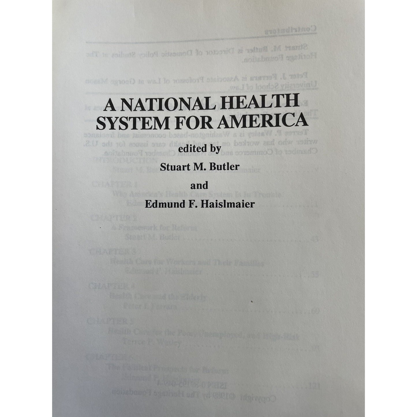 Critical Issues A National Health System For America By Butler & Haislmaier 1989
