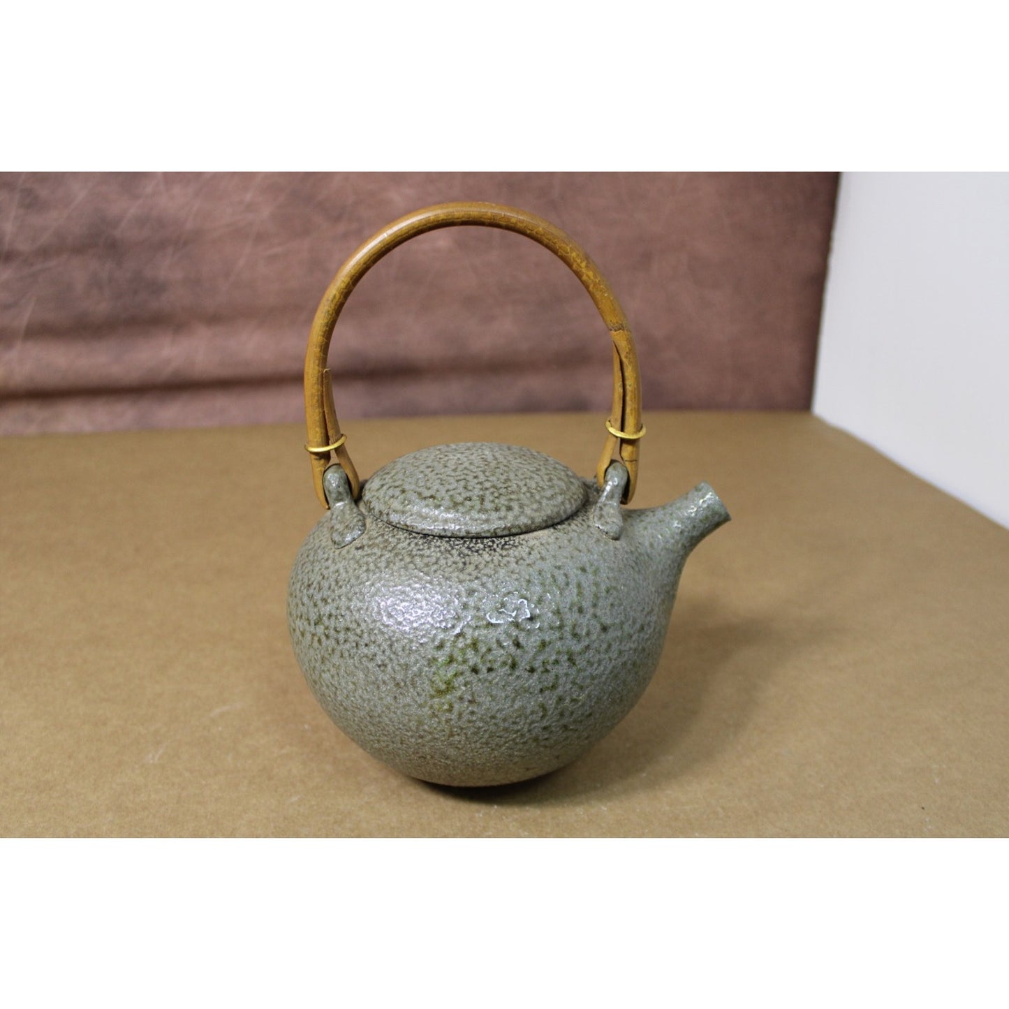 Wood-fired Salt Glazed Kettle with Bamboo Handle, Signed Buchanan, Numbered