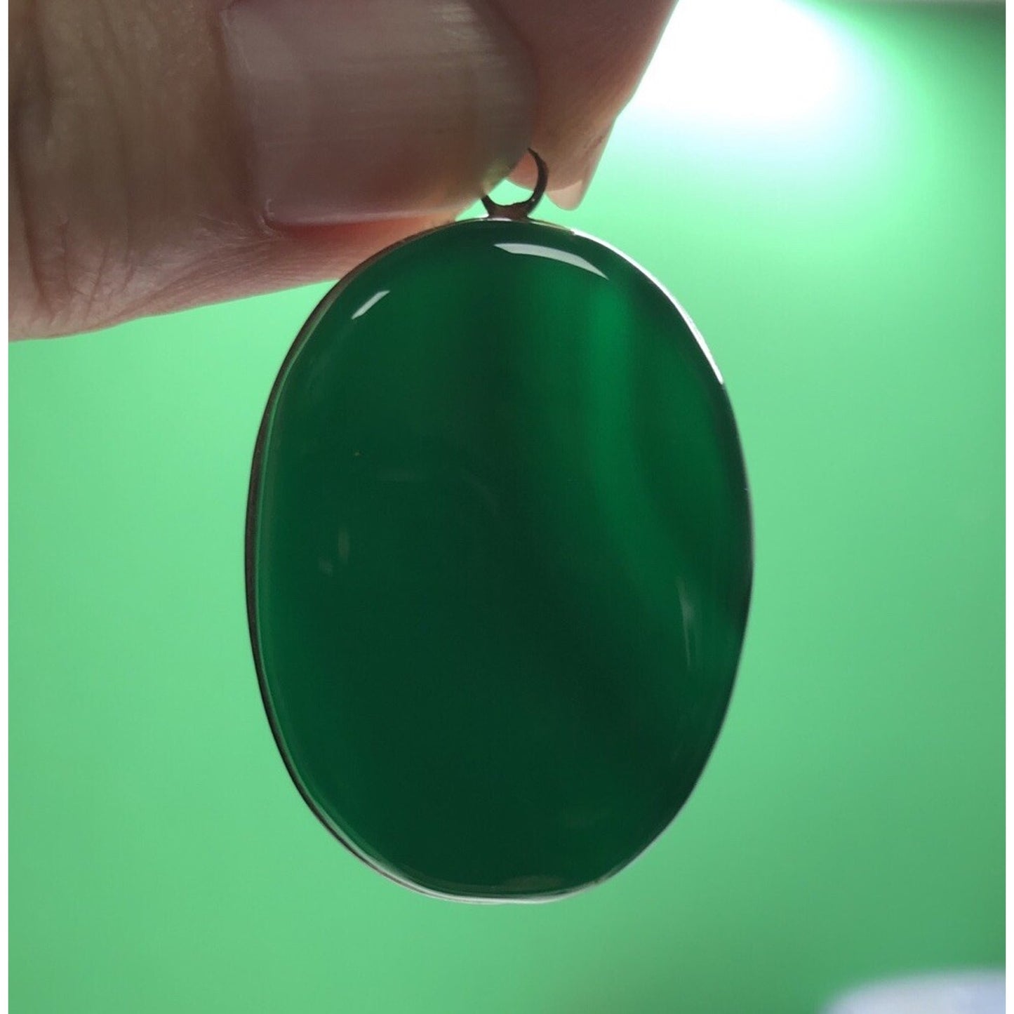 925 Sterling Silver Green Onyx Charm Pendant Beautiful Woman's Gift