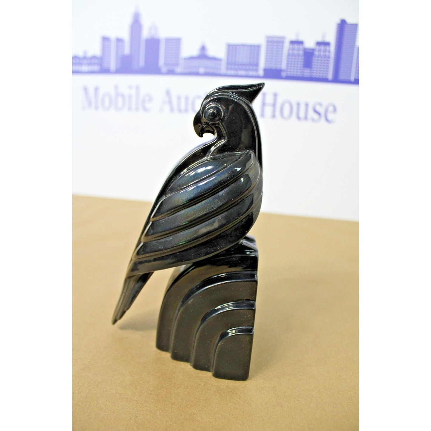 Vintage Fitz & Floyd Art Deco Jet Black Parrot Single Bookend, Weighted Figure
