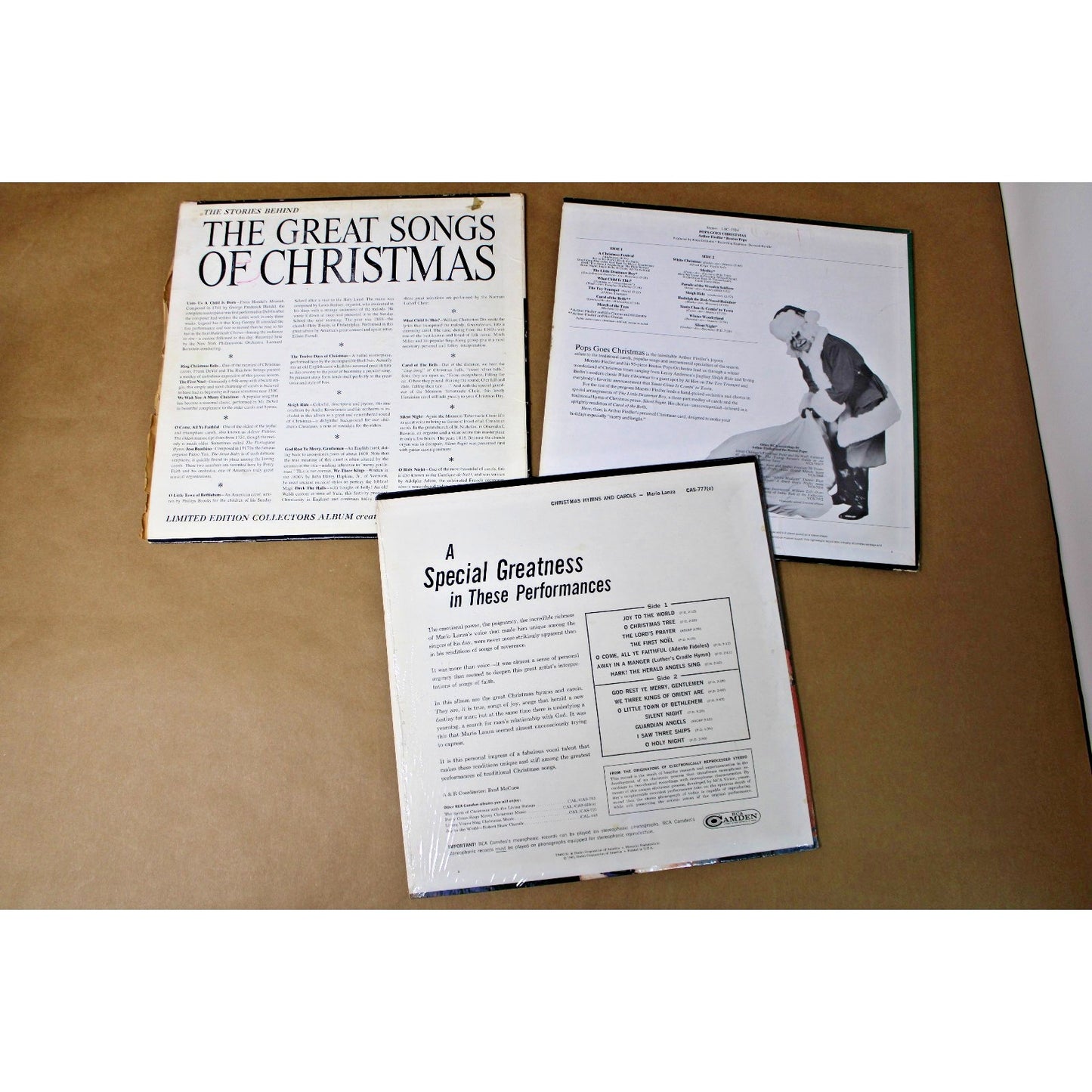 Lot of 3 Christmas Albums 1960s Mario Lanza, Boston Pops, Leonard Bernstein VTG
