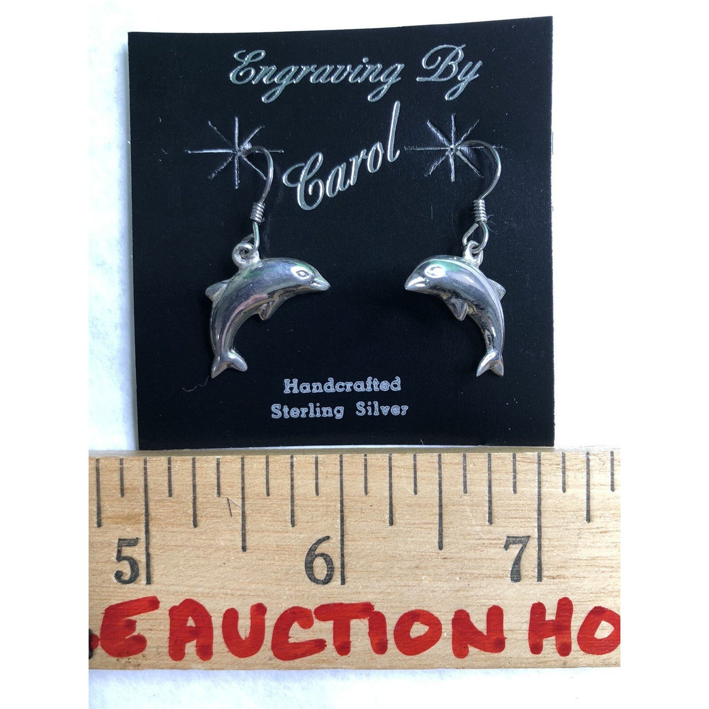Pair Vintage Sterling Silver DOLPHIN EARRINGS Wire Hook Dangle Handcrafted