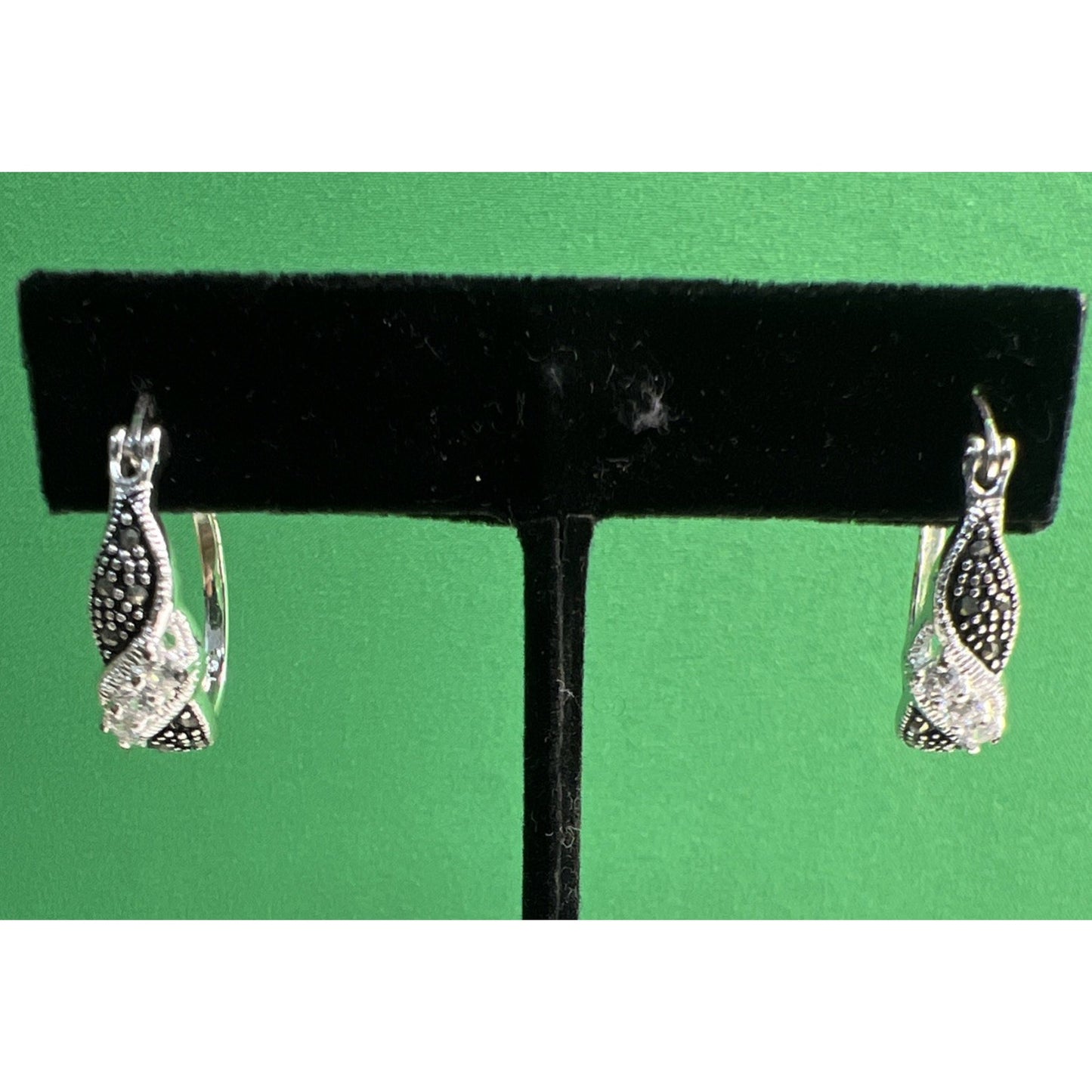 Silver Luxuries Silver Plated Hoop Earrings Genuine Marcasite New