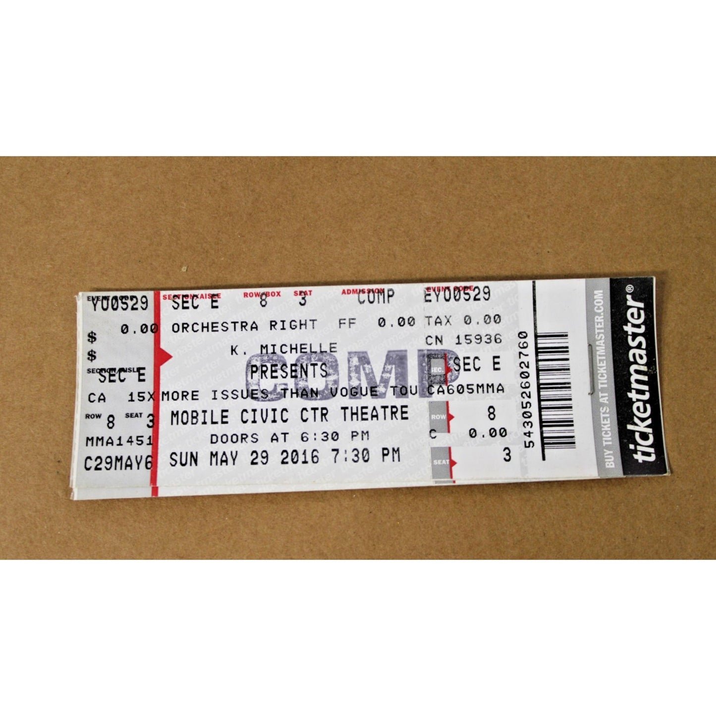 K. Michelle "More Issues Than Vogue" Concert Ticket, Mobile, AL 2016
