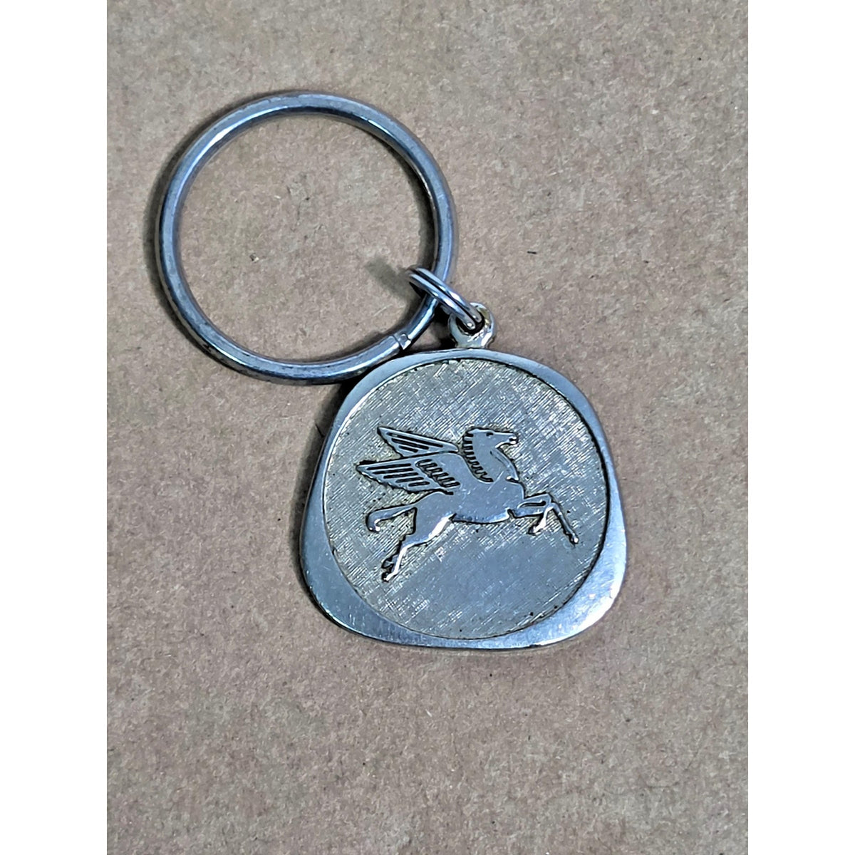 Vintage Mobil Pegasus Silver Keychain Fob - Mid-Century Petroliana Shield