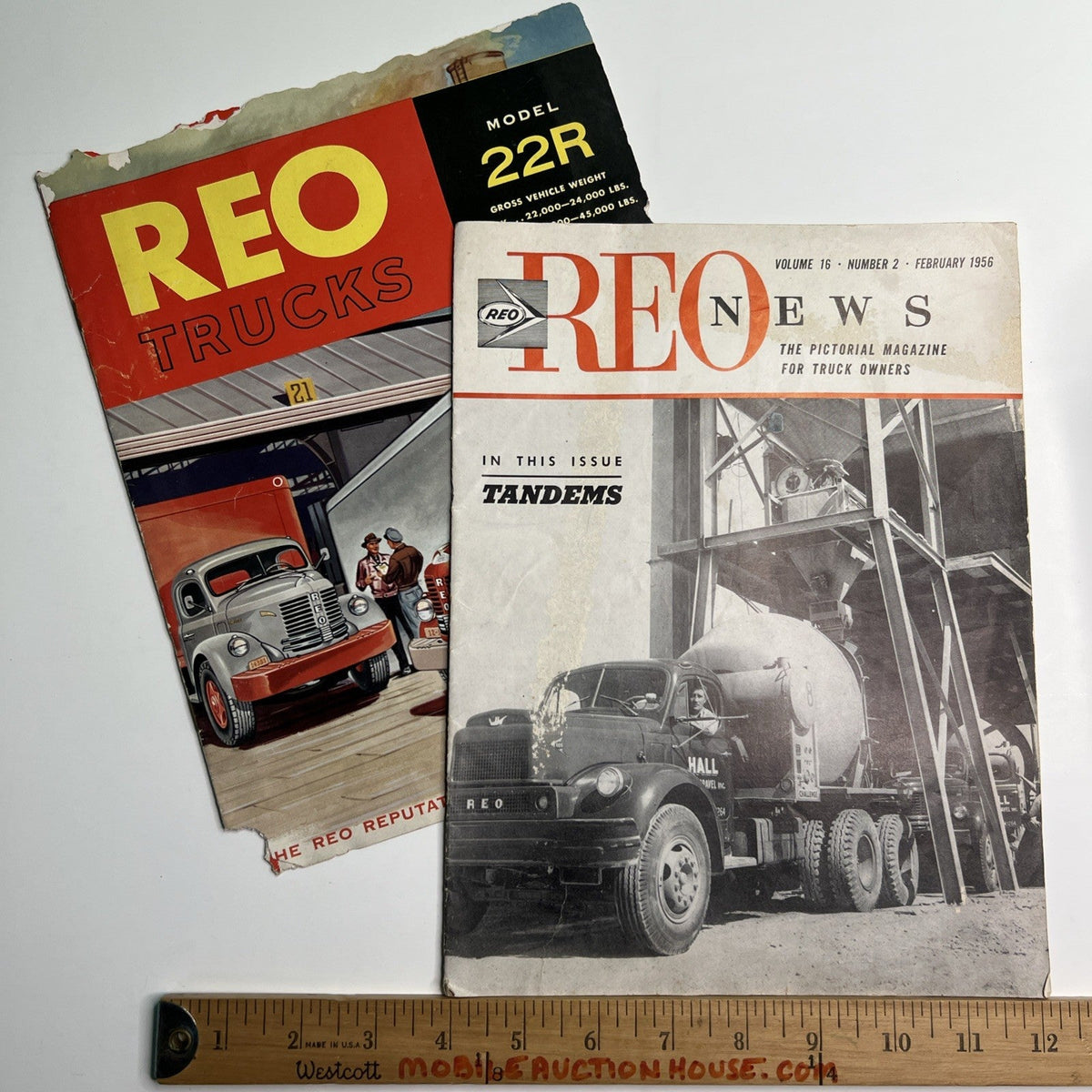 Lot 2 REO Trucks 22R Ad & 1956 News Magazine Tandems Vehicle Illustrated