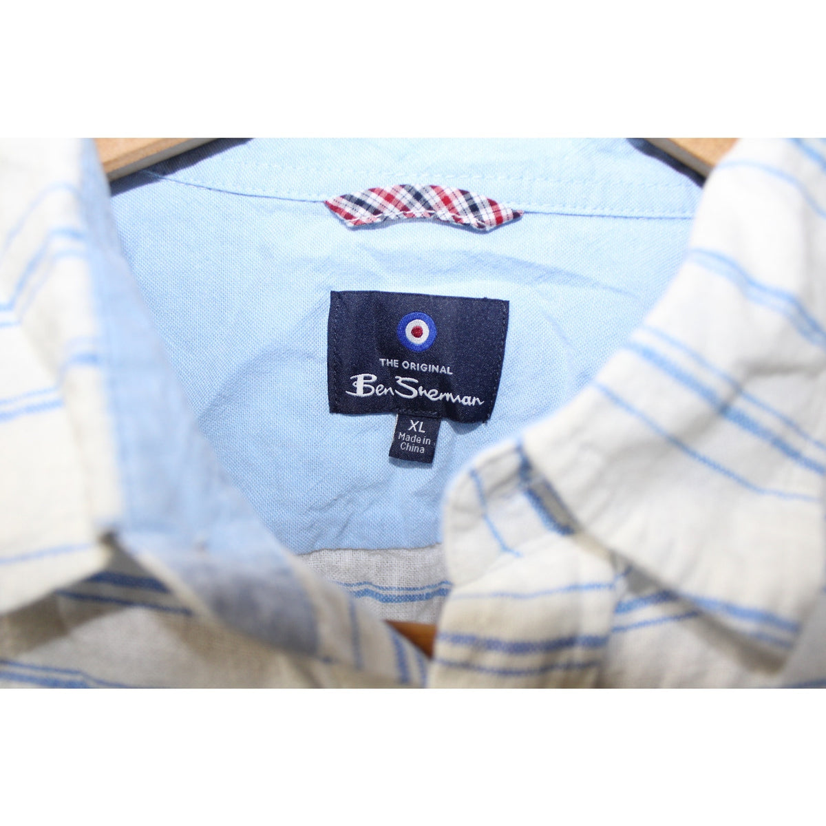Ben Sherman Men's XL Short-Sleeve Striped Button-Down Shirt White Blue