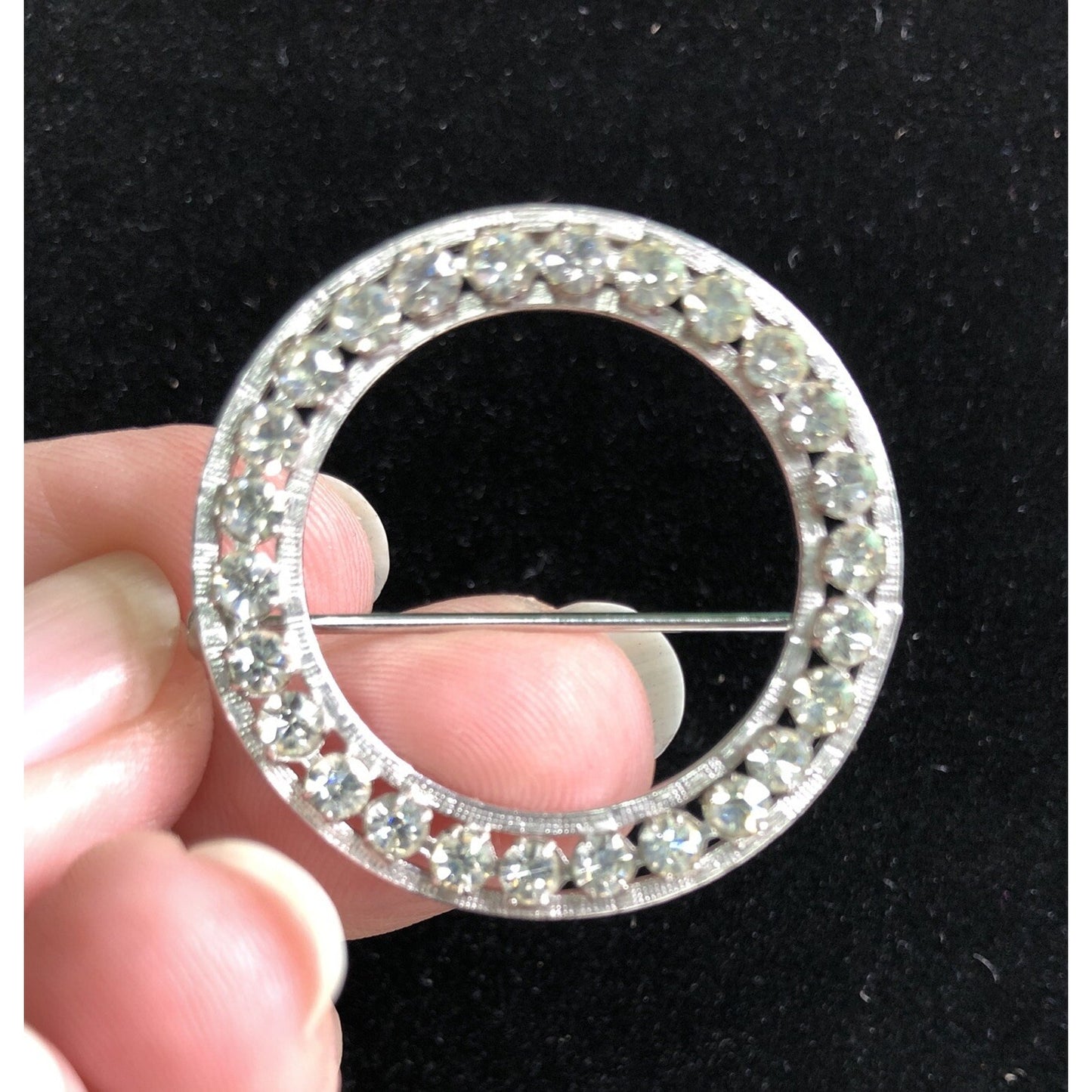 Vintage Stamped CA CARL ART Arrow Sterling Silver Rhinestones CIRCLE BROOCH Pin