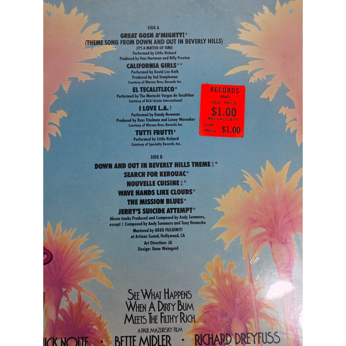 SEALED NOS Down and Out in Beverly Hills Movie Soundtrack Vinyl LP 1986 MCA-6160