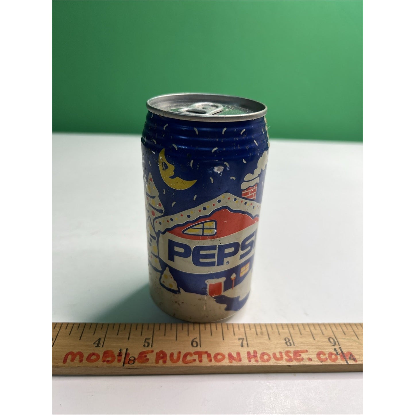 Vintage PEPSI 12 oz EMPTY CAN Winter Holiday House Design 1990's