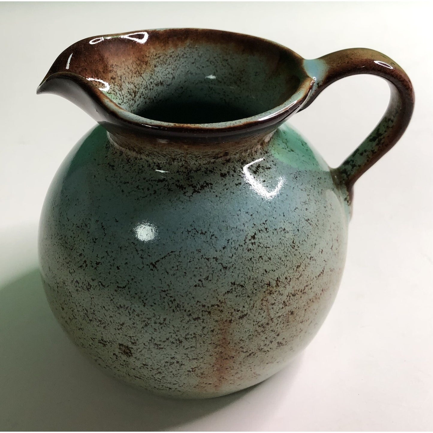MCM Mid Century Modern NICODEMUS POTTERY CREAMER Pitcher Turquoise Brown Glaze