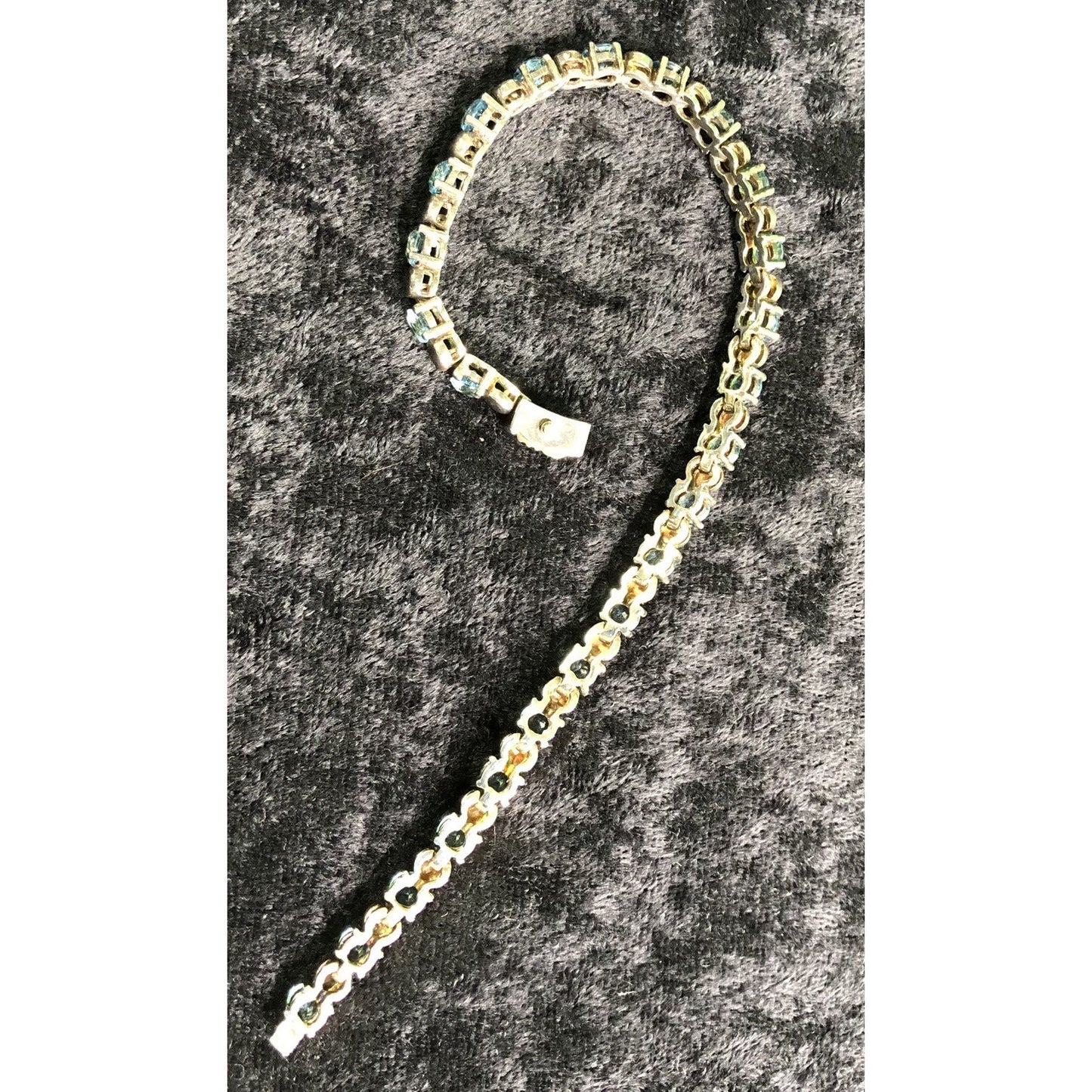 Vintage Blue Topaz Sterling Silver Tennis Bracelet Round Stones 925 Secure Clasp