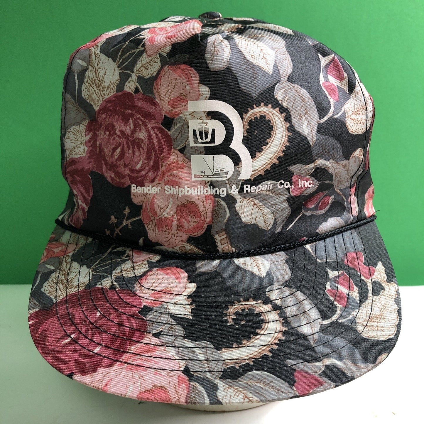 Vintage BENDER SHIPBUILDING Logo Snap Back Cotton Polyester Ball Cap Hat