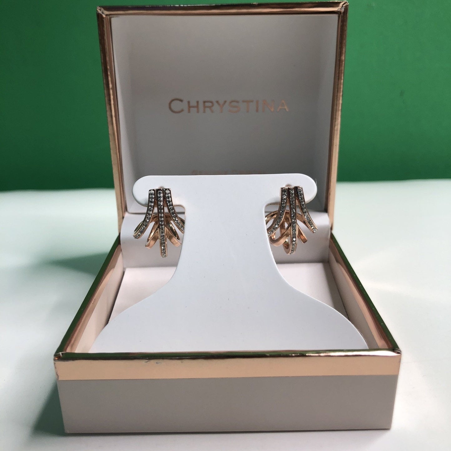 Chrystina Genuine Crystal Earrings New in Box Sparkly Dressy Rose Gold Tone