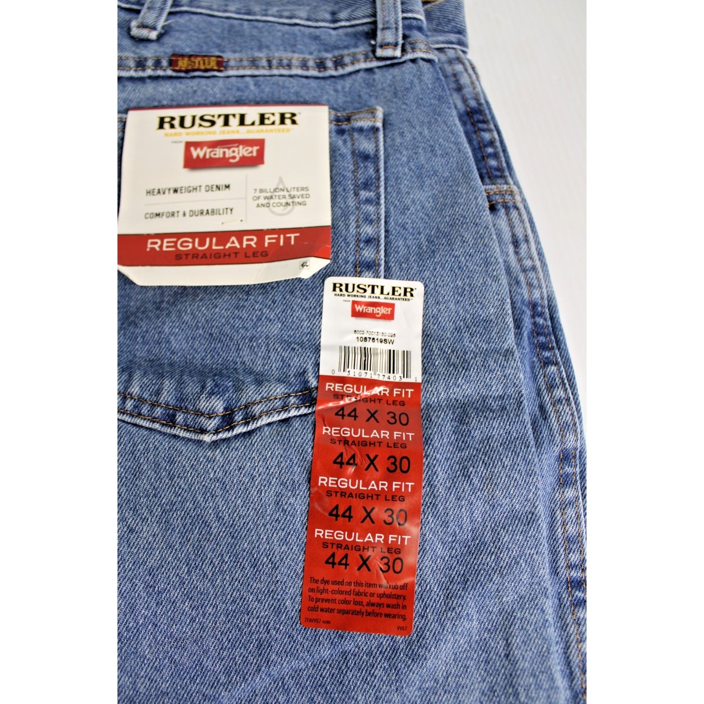 NWT Rustler Wrangler Men's Regular Straight Leg Jeans 44x30 Heavyweight Denim