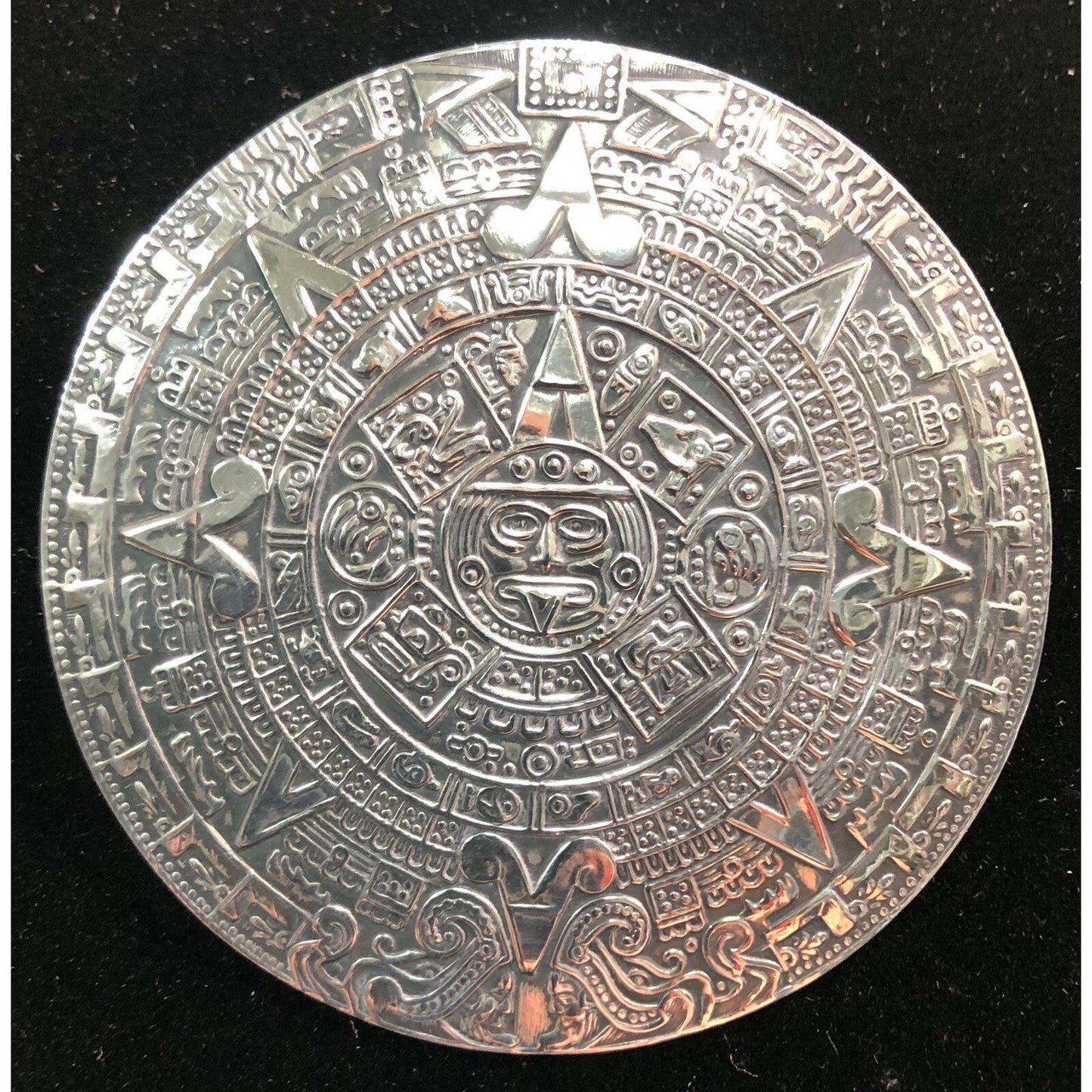 Vintage Aztec Mayan Sun God Pendant Brooch Sterling Silver