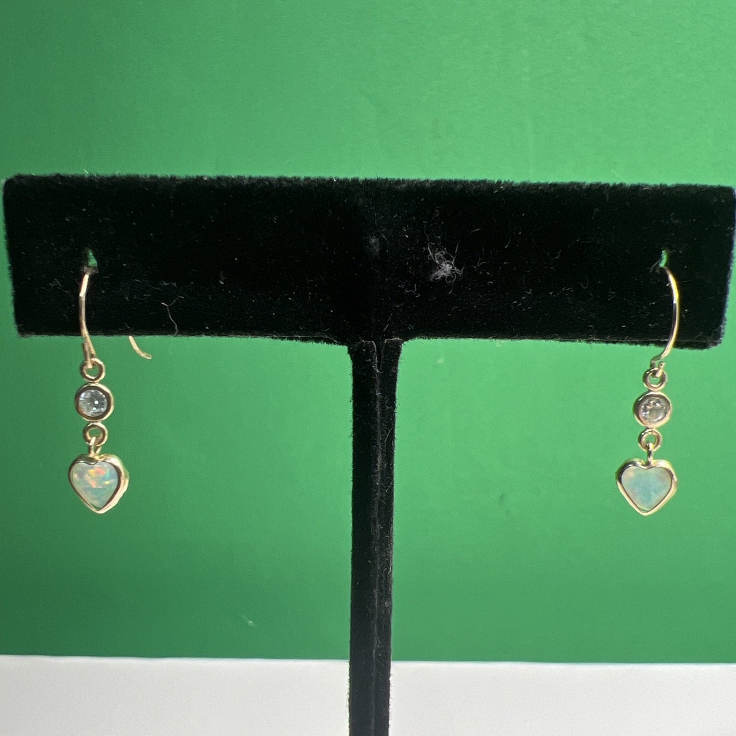 Dainty Heart Shaped Dangle Drop Opal Earrings French Wire