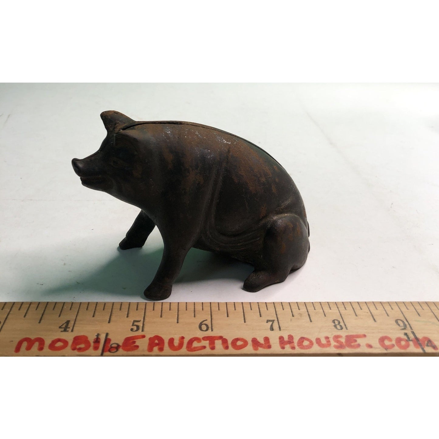 Cast Iron Figural Still Coin Hog Sitting Pig Piggy Bank A.C Williams Antique Vtg