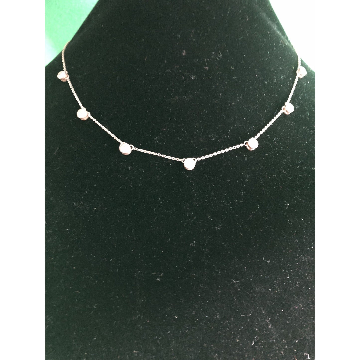 Vintage Sterling Silver & Bezel Set Rhinestone Retro Choker Necklace 17”