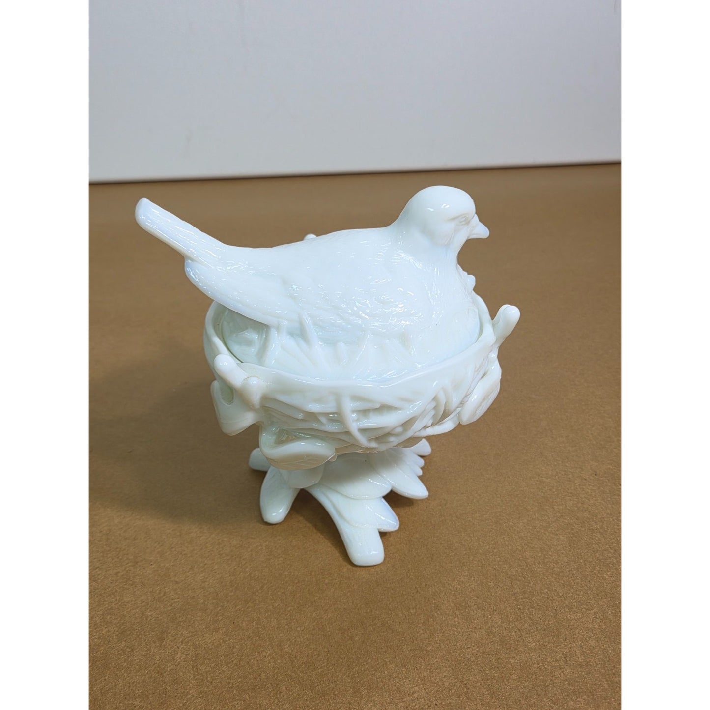 Vintage Westmoreland Milk Glass Dove on Nest Pedestal Covered Candy Dish WG Logo