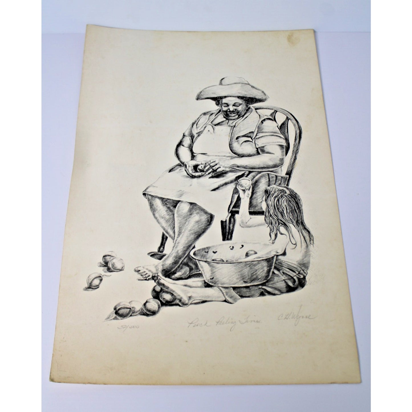 Signed Numbered Lithograph "Peach Peeling Time" Southern Artist C.H. Wynne 20x13