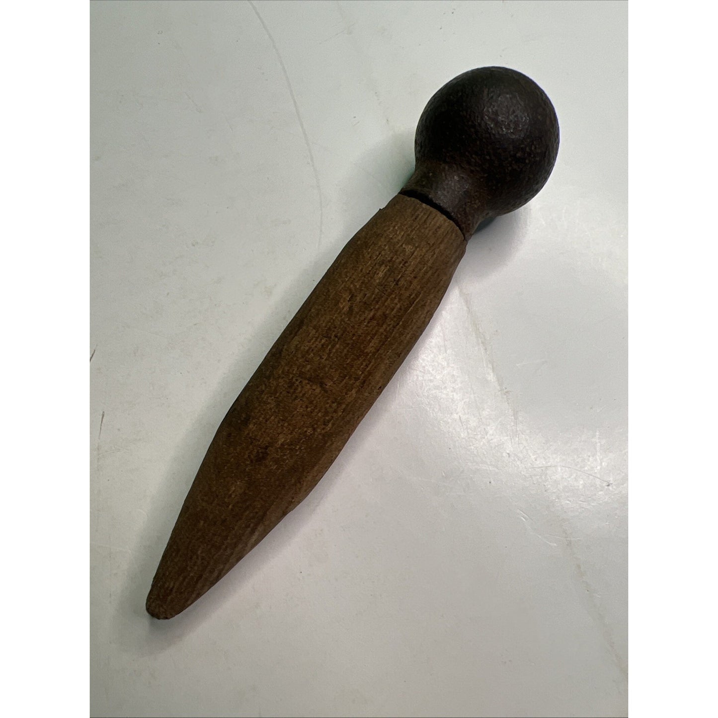Antique Tool Dibble Pestle Muddler Wood Base Metal Ball Handle