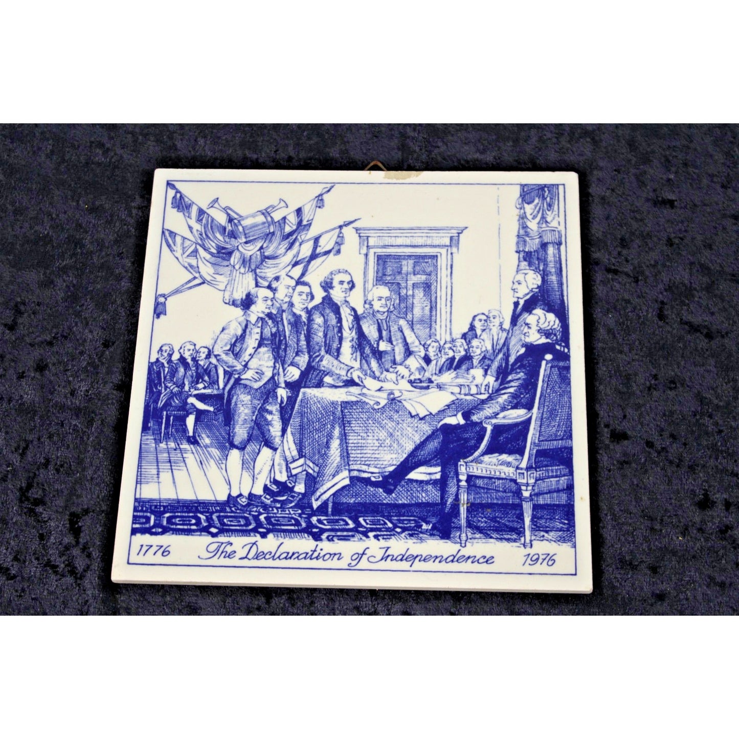 Vintage Blue Delft Bicentennial Tile 1776-1976, Limited Edition 6"x6" w/ Hanger