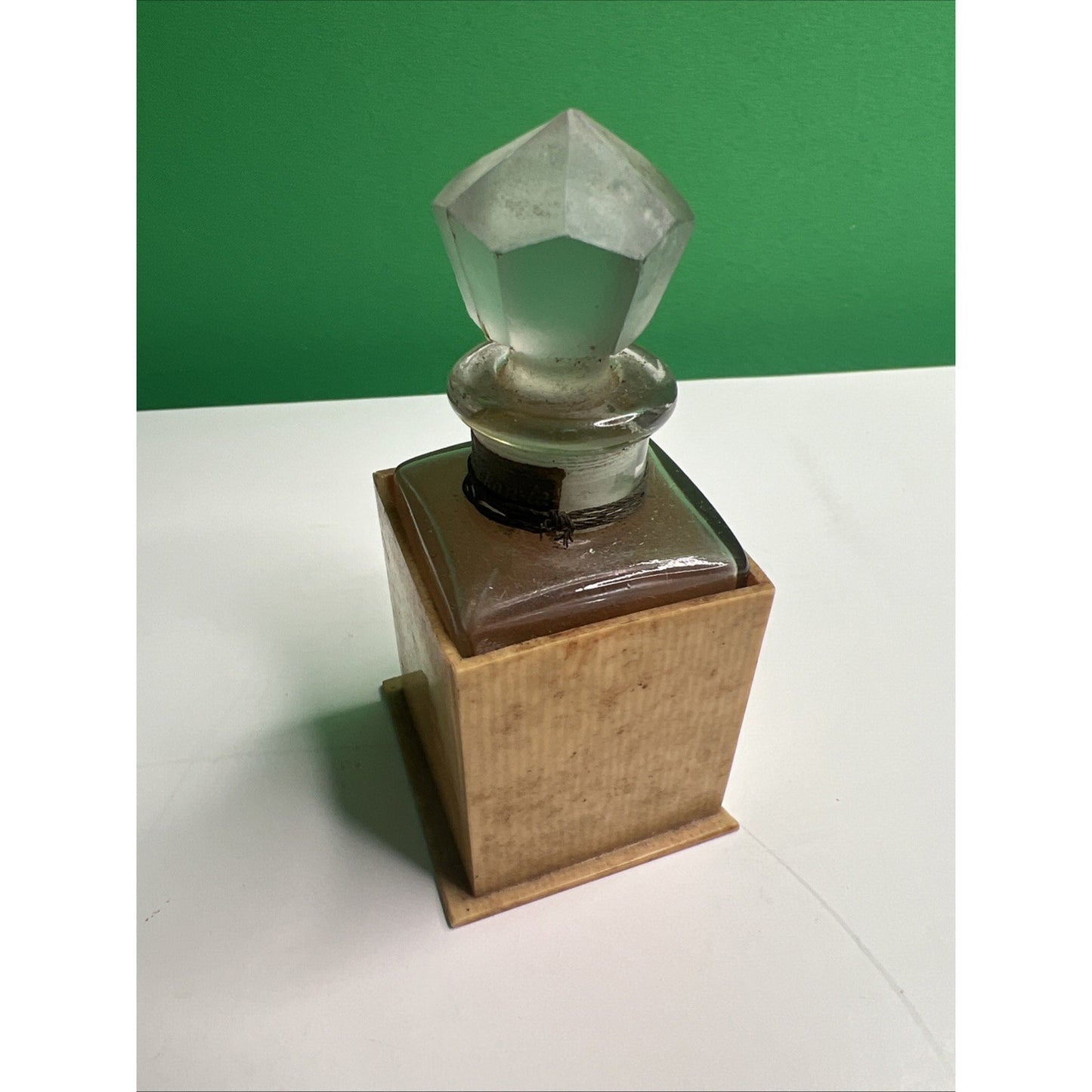 VTG LaValliere Chan-dra-kan-ta Glass Perfume Bottle W/ Stopper & Celluloid Box