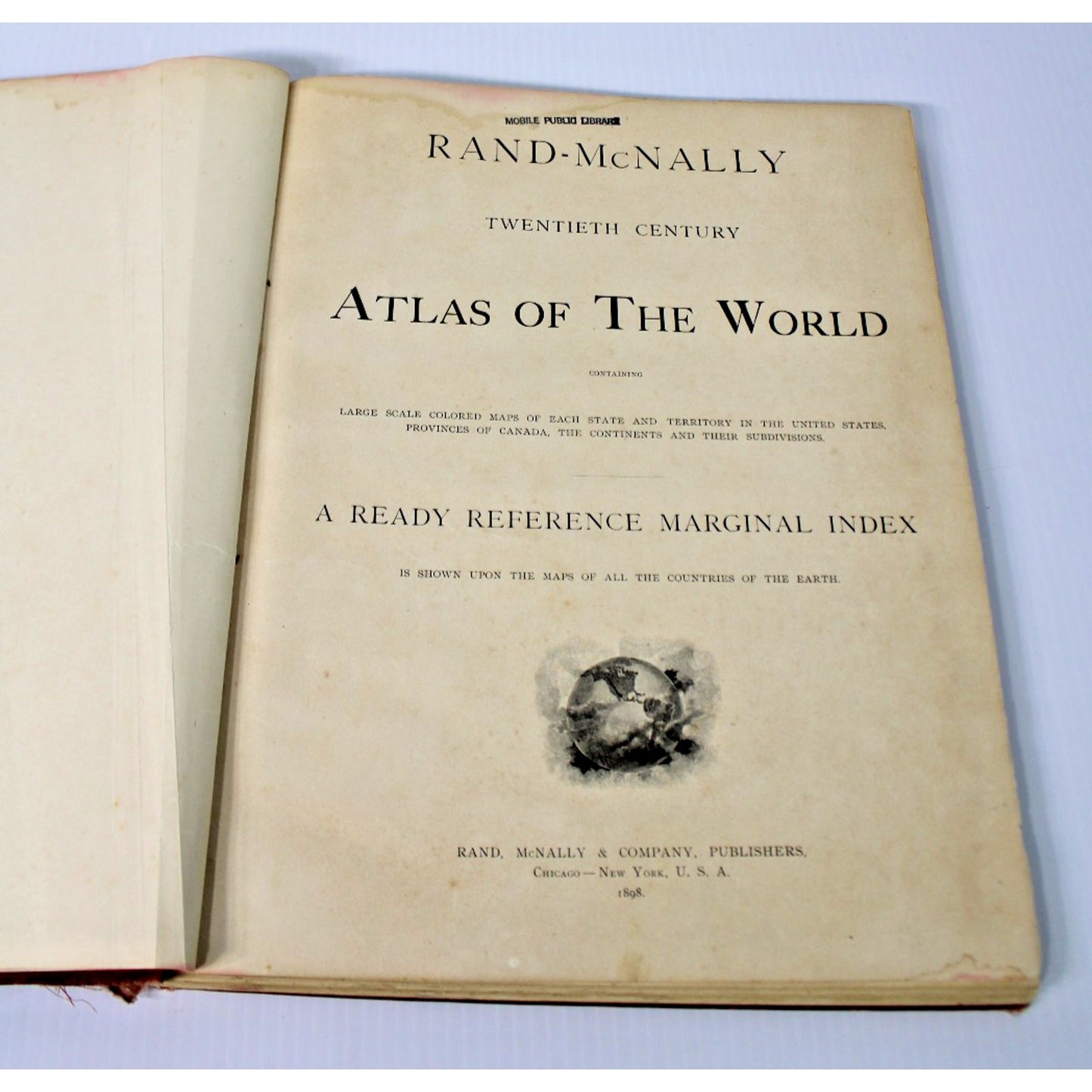 Antique 1898 Rand-McNally Twentieth Century Atlas of the World w/ Marginal Index