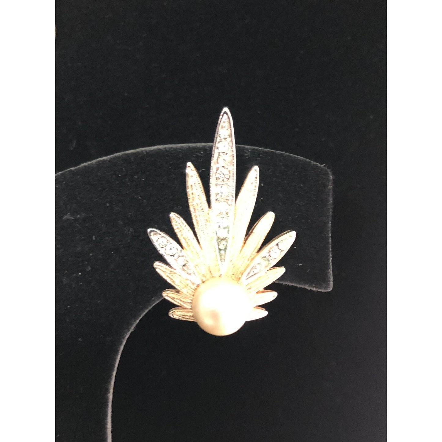 MCM Starburst Brooch Pin & Clip On Earrings Set Faux Pearl Rhinestone Stardust