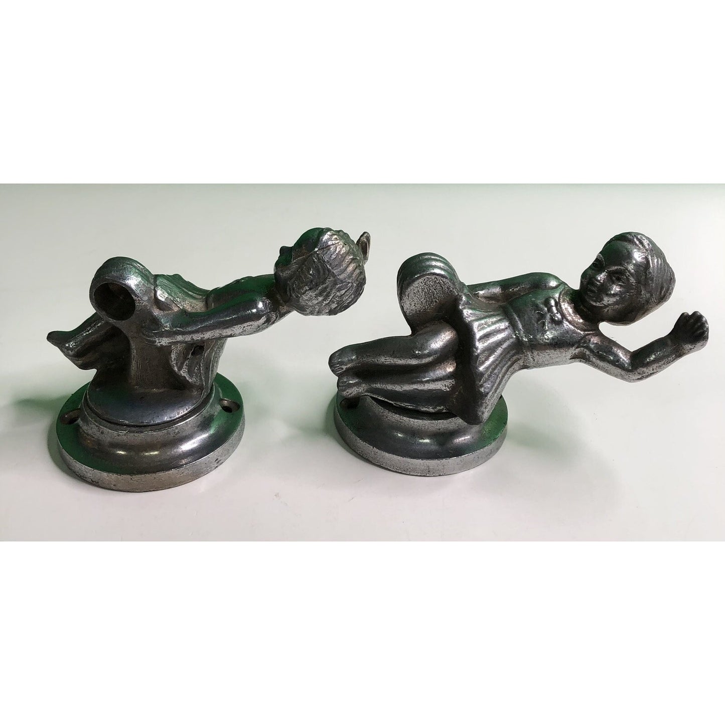 PAIR of Antique Cast Aluminum GIRLS Wall Mount TOWEL ROD HOLDER Kitchen Bath
