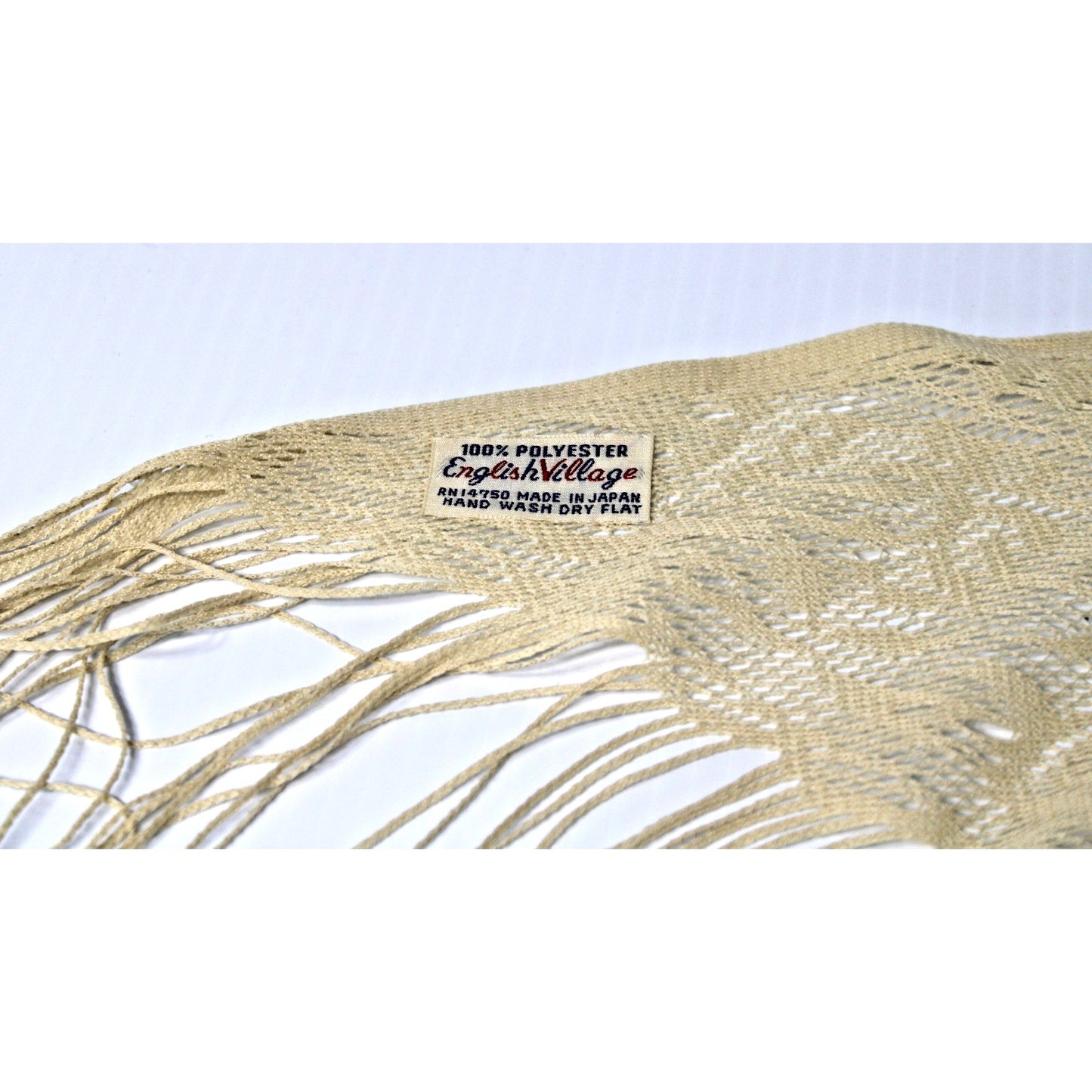 Vintage Fringed 78" Triangle Shawl/ Scarf Cream Woven Paisley by English Village