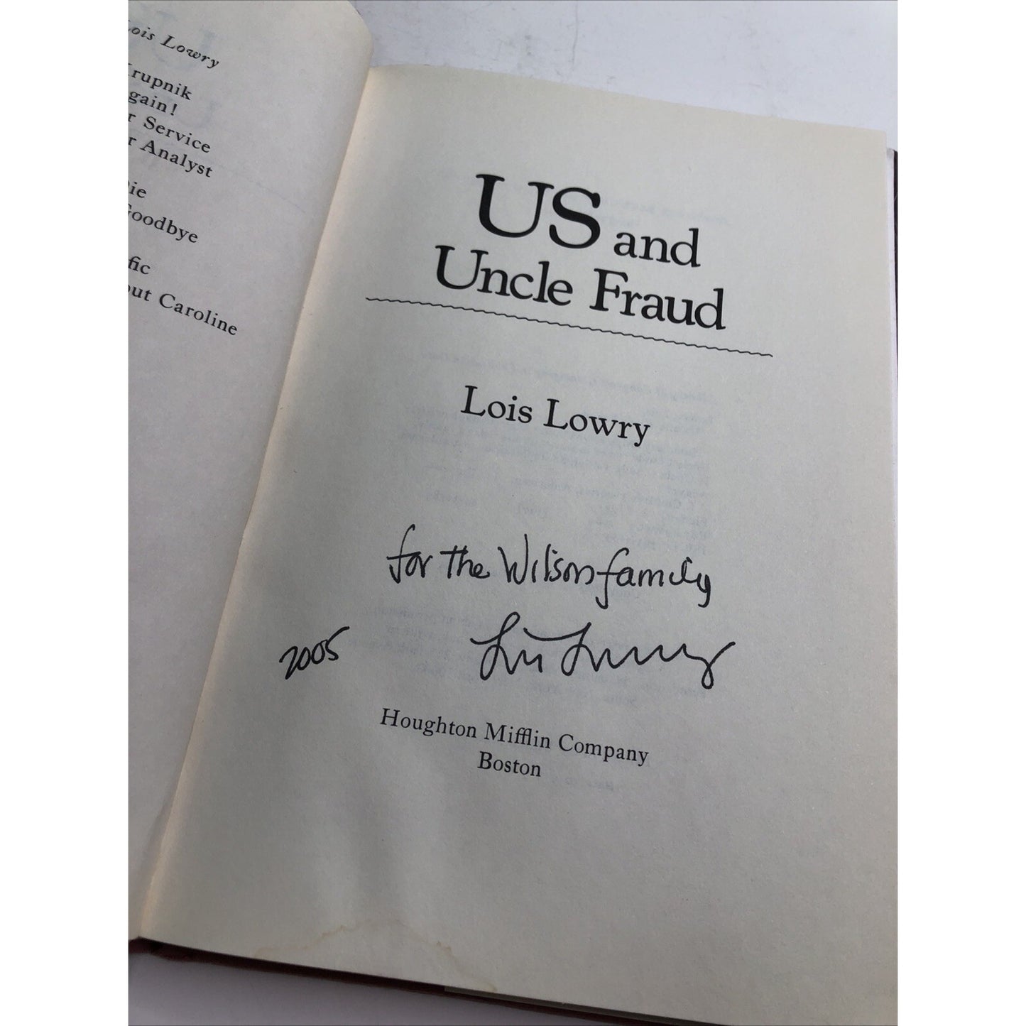 Us and Uncle Fraud by Lois Lowry 1984 HC DJ SIGNED BY AUTHOR