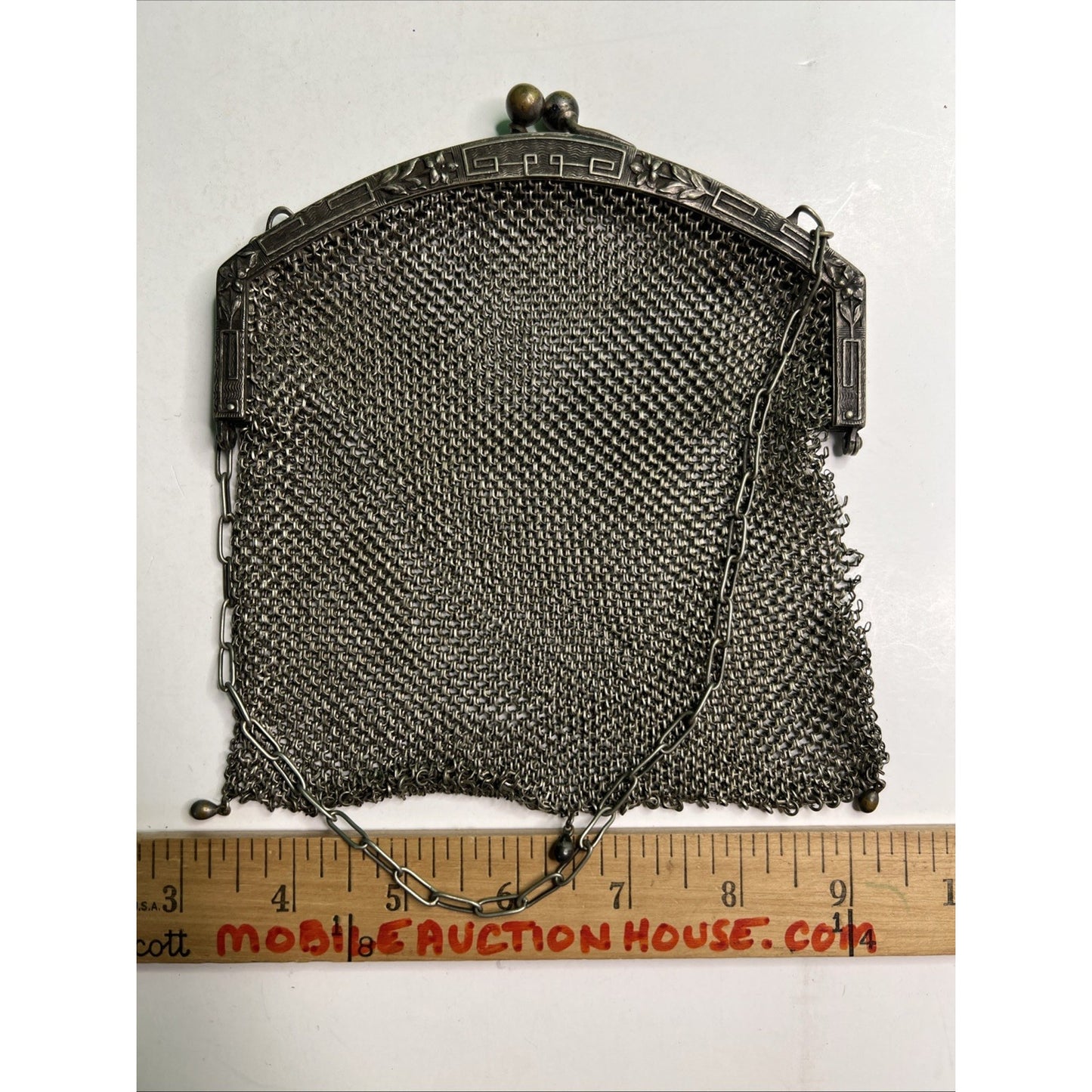 Rare Antique German Silver Chain Mesh Purse Handbag Kiss Closure Marked
