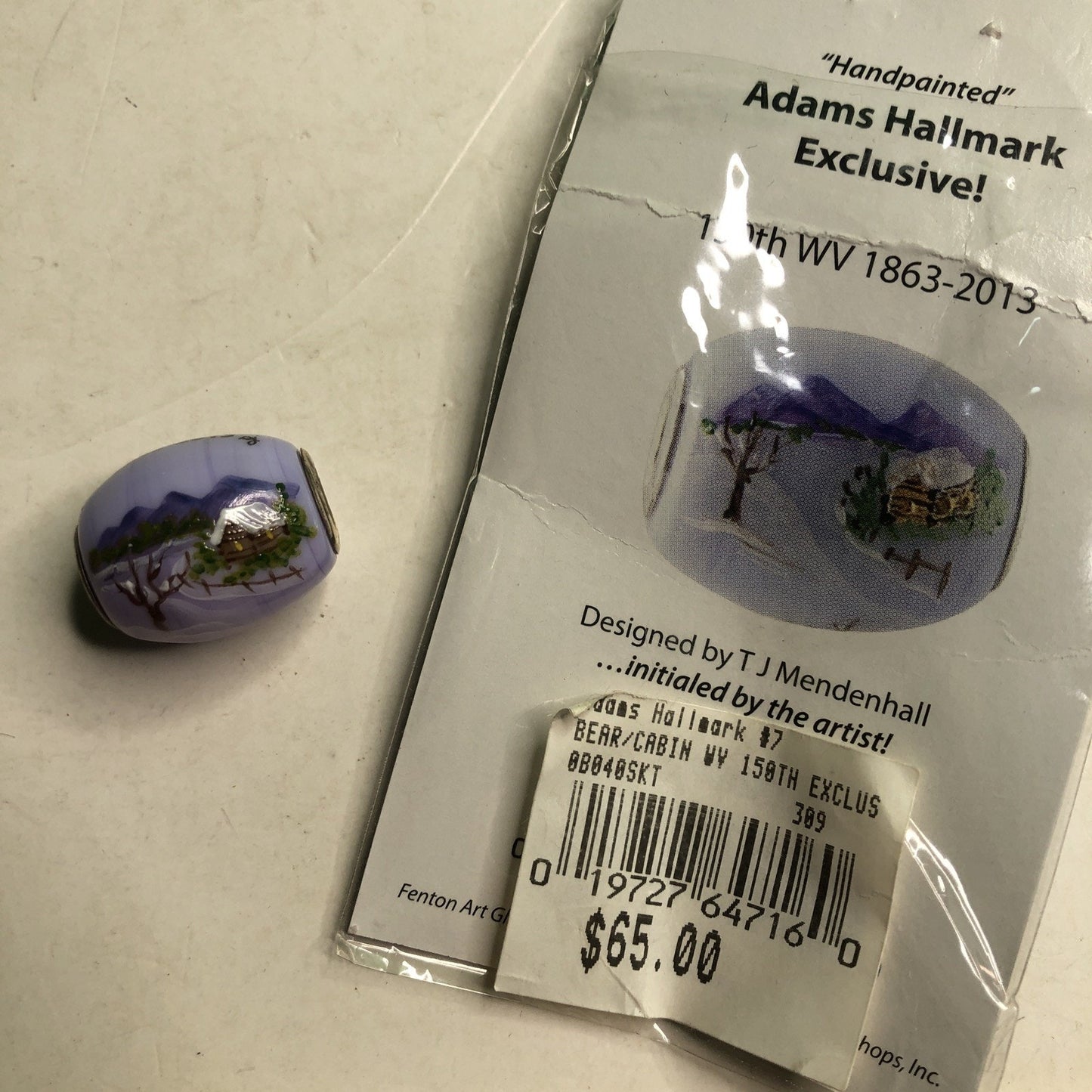 Fenton Art Glass Bead Sterling Lined Handpainted West Virginia 150th Exclusive