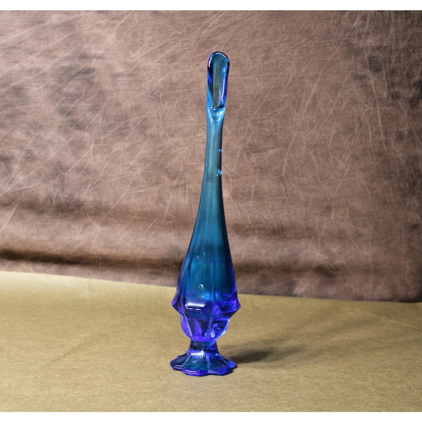 Vintage MCM Marked Fenton Footed Art Glass Swung Vase Blue, 13”