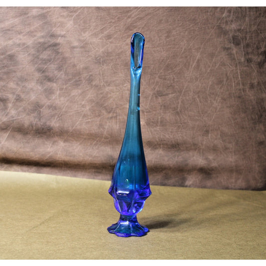 Vintage MCM Marked Fenton Footed Art Glass Swung Vase Blue, 13”