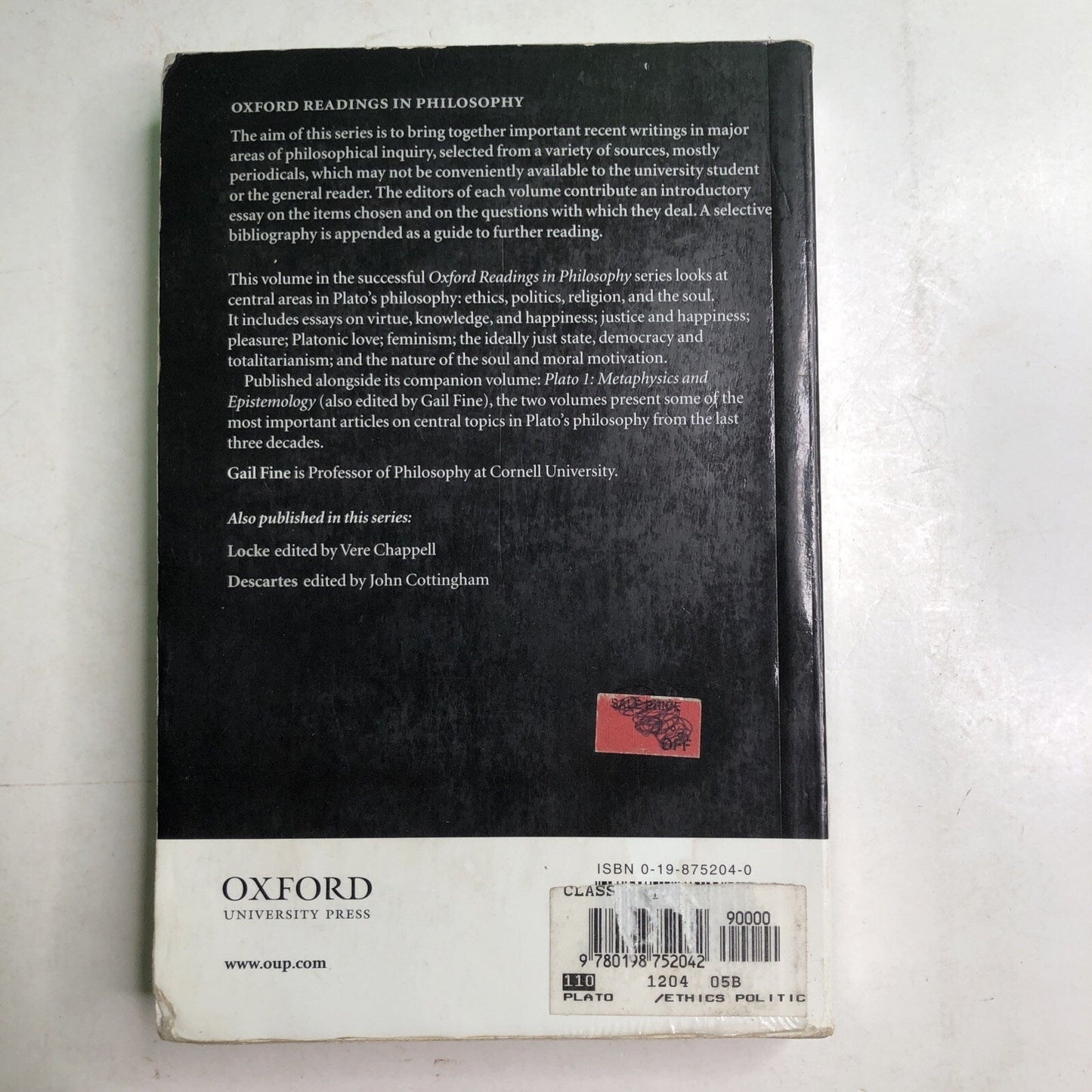 PLATO 1 & 2 by Gail Fine 1999 Oxford Philosophy Paperback