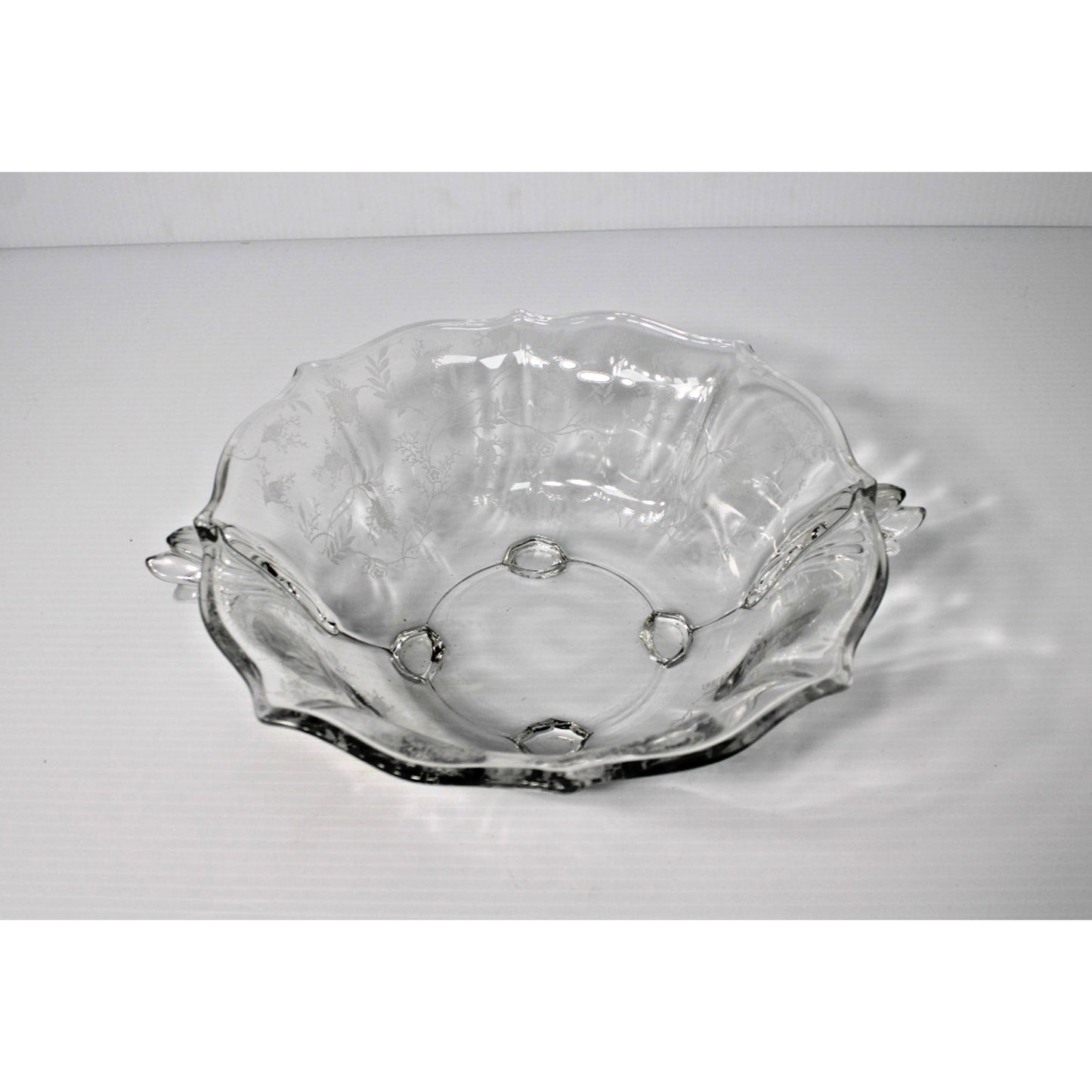 Vintage Fostoria Baroque CHINTZ Elegant Etched Glass 4-Footed Compote Fruit Bowl